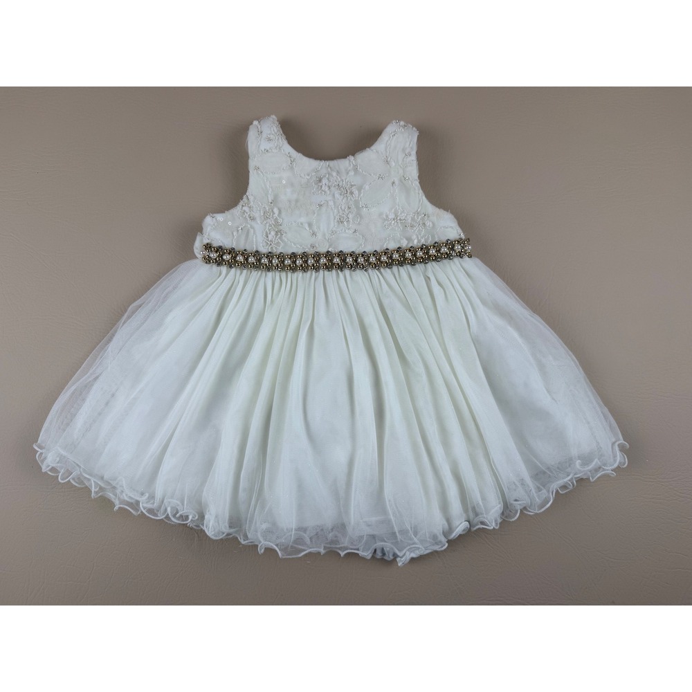 Elegant Tulle Party Dress Floral Pearl Waist 18M American Princess